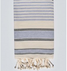 Serviette de plage ziwane blanc crème, noir et gris Fouta Tunisia - 1