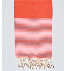 Serviette de plage nid d'abeille corail Fouta Tunisia - 1
