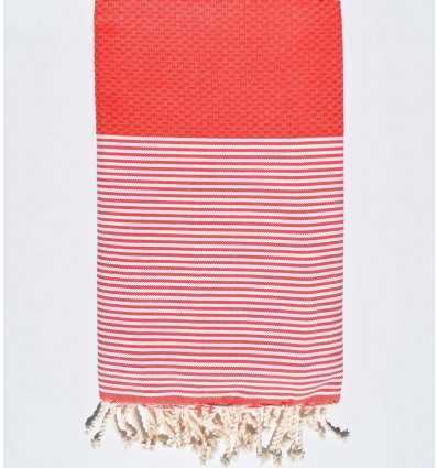 Serviette de plage nid d'abeille rouge clair Fouta Tunisia - 2