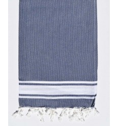 Mini serviette bleu guède bandes blanche Fouta Tunisia - 1
