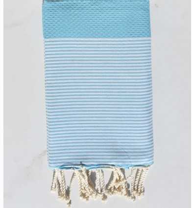 Fouta nid d'abeille bleu maya clair avec rayures