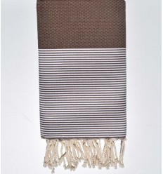 Serviette de plage nid d'abeille noisette Fouta Tunisia - 1