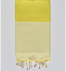 Serviette de plage nid d'abeille jaune chrome Fouta Tunisia - 1