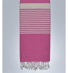 Jeté plate rose bonbon avec rayures Fouta Tunisia - 1