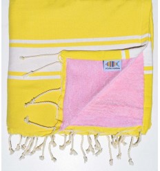 Fouta plate doublée éponge jaune et rose clair Fouta Tunisia - 1
