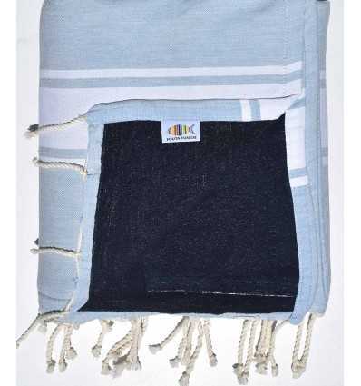 Fouta plate doublée éponge bleu fumée et bleu nuit