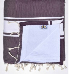 Serviette de plage doublée éponge byzantium et blanc Fouta Tunisia - 1