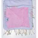 Fouta doublée éponge gris clair bandes rose clair Fouta Tunisia - 1