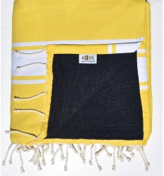 Fouta plate doublée éponge jaune et bleu nuit  - 1
