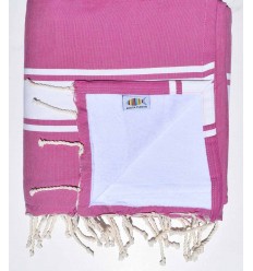 Serviette de plage doublée éponge violine et blanc Fouta Tunisia - 1