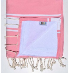 Serviette de plage doublée éponge rose et blanc  - 1