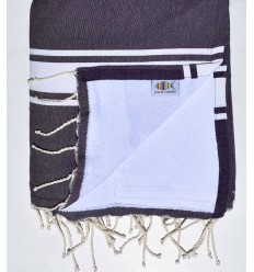 Serviette de plage doublée éponge violet foncé et blanc Fouta Tunisia - 1