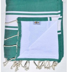 Serviette de plage doublée éponge vert et blanc Fouta Tunisia - 1