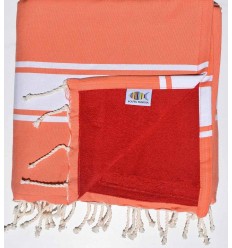 fouta doublée éponge saumon et rouge Fouta Tunisia - 2