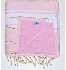 Serviette de plage doublée éponge rose clair Fouta Tunisia - 1