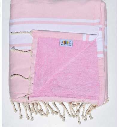 Serviette de Plage doublée éponge rose clair