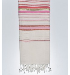 Jeté fadhila blanc crème clair et rose incarnat Fouta Tunisia - 1 2