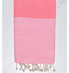 Serviette de plage nid d'abeille rose fluo Fouta Tunisia - 1