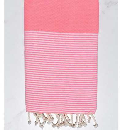 Serviette de plage nid d'abeille rose fluo