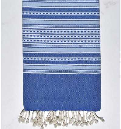 Serviette de plage arabesque bleu et bleu fumée Fouta Tunisia - 2