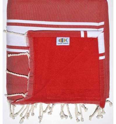 fouta doublée éponge rouge