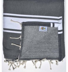 Fouta doublée éponge gris moyen et gris Fouta Tunisia - 1