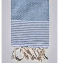 Serviette de table bleu clair avec rayures Fouta Tunisia - 1