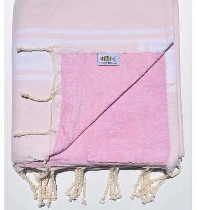 Serviette de plage doublée éponge rose très clair