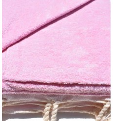 Serviette de plage doublée éponge rose très clair Fouta Tunisia - 1 2