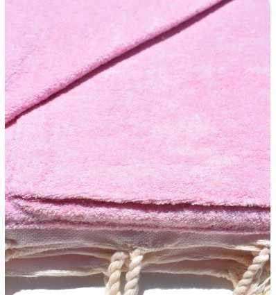 Serviette de plage doublée éponge rose très clair Fouta Tunisia - 2