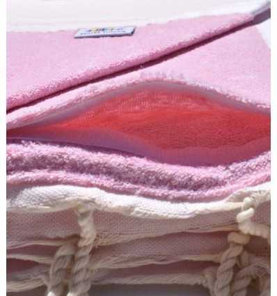 Serviette de plage doublée éponge rose très clair Fouta Tunisia - 3