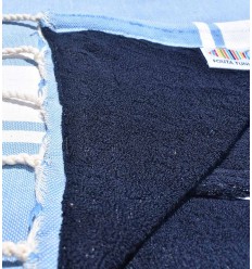 Serviette de plage doublée éponge lavande et bleu nuit Fouta Tunisia - 1 2
