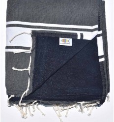 Serviette de plage doublée éponge bleu foncé et bleu nuit Fouta Tunisia - 1