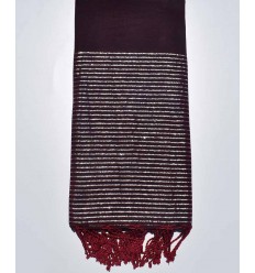 Jeté bordeaux au fil lurex argenté Fouta Tunisia - 1