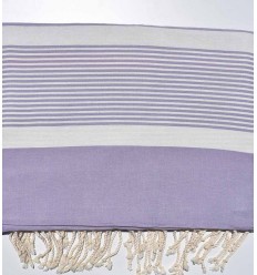 Jeté violet lavande rayée blanc crème Fouta Tunisia - 1