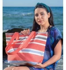 Sac de plage rouge, blanc, bleu et gris noir Fouta Tunisia - 2