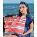 Sac de plage rouge, blanc, bleu et gris noir Fouta Tunisia - 2