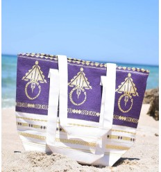 Sac de plage khlela blanc crème et violet Fouta Tunisia - 1