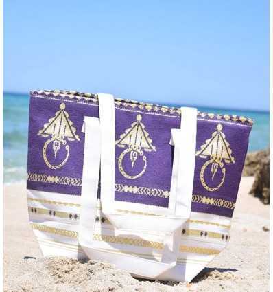 Sac de plage khlela blanc crème et violet