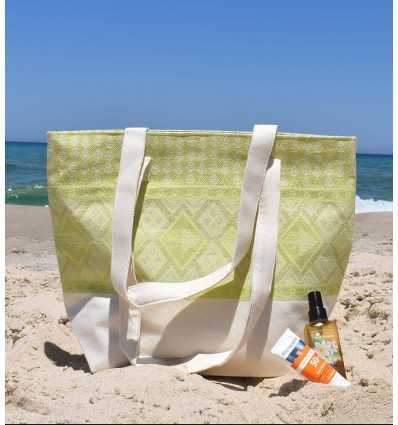 Sac de plage khlela blanc crème et vert clair