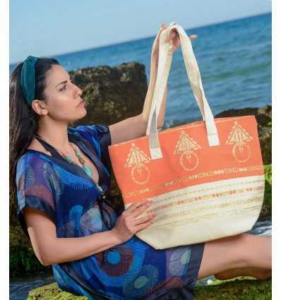 Sac de plage khlela blanc crème et orange Fouta Tunisia - 2