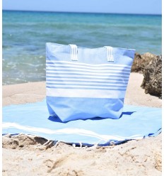 Sac de plage arthur bleu et blanc Fouta Tunisia - 2