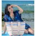 Sac de plage chair, blanc, rouge carmin et bleu Fouta Tunisia - 2