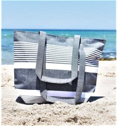 Sac de plage arthur bleu jean foncé et blanc Fouta Tunisia - 2