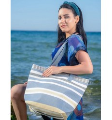 Sac de plage bleu jean, beige, blanc et gris noir Fouta Tunisia - 1