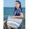 Sac de plage bleu jean, beige, blanc et gris noir Fouta Tunisia - 1