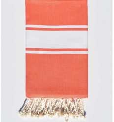 Serviette de plage Plate orange bande blanche Fouta Tunisia - 1