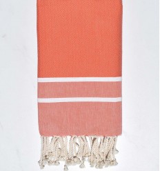 Serviette de plage chevron orange Fouta Tunisia - 1