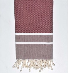 Serviette de plage chevron rouge bordeaux Fouta Tunisia - 1