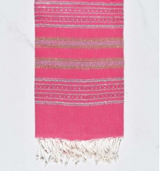 Serviette de plage rose fushia avec lurex argent et doré Fouta Tunisia - 2 2